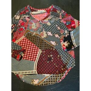 Black Rainn Patchwork Print Blouse Top Long Sleeve‎ Bohemian Multicolor